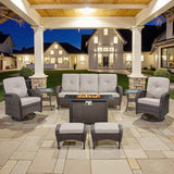 Patio Wicker Chairs Swivel Rocker – Outdoor Swivel Rocking Chairs Set of 2 with Rattan Side Table, Patio Swivel Glider Chair 3 Piece Patio Furniture Sets for Deck Porch Pool Brown/Blue
