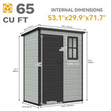DWVO 5x3ft Resin Outdoor Storage Shed with Floor, Waterproof Lockable Storage Shed with Window, Plastic Outside Tool Storage for Garden, Backyard, Patio, Lawn, Gray